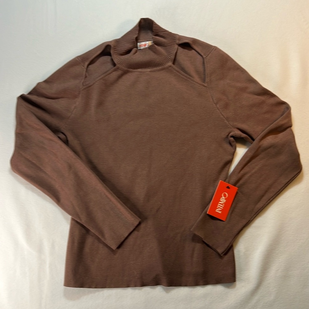 Women's Intempo Brown Sweater with Shoulder Cutouts